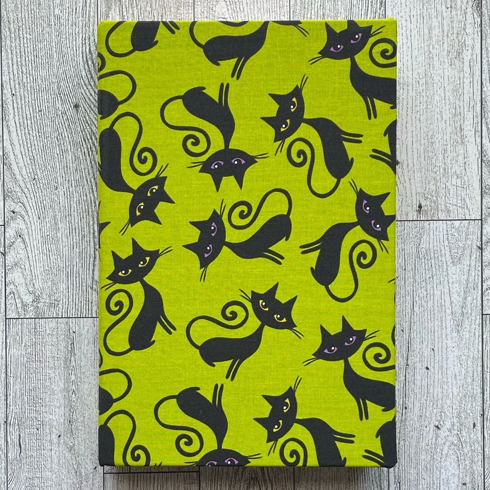 New Halloween Linen Wrapped Decorative Book Black Cats Hand-Wrapped Spooky Decor - Picture 2 of 7
